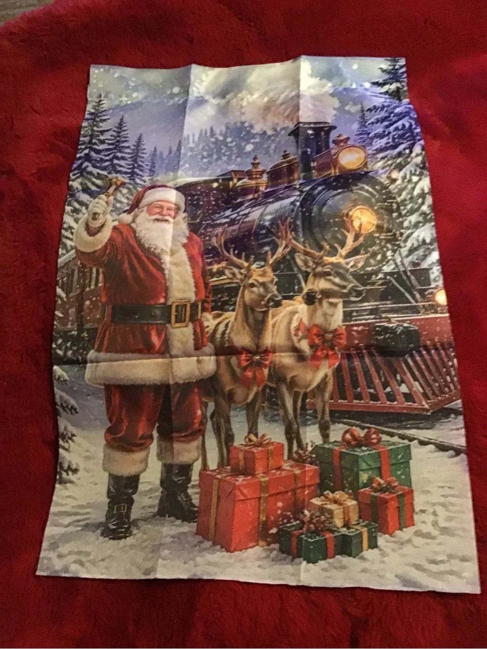 Holiday Santa Train mini garden flag- Red